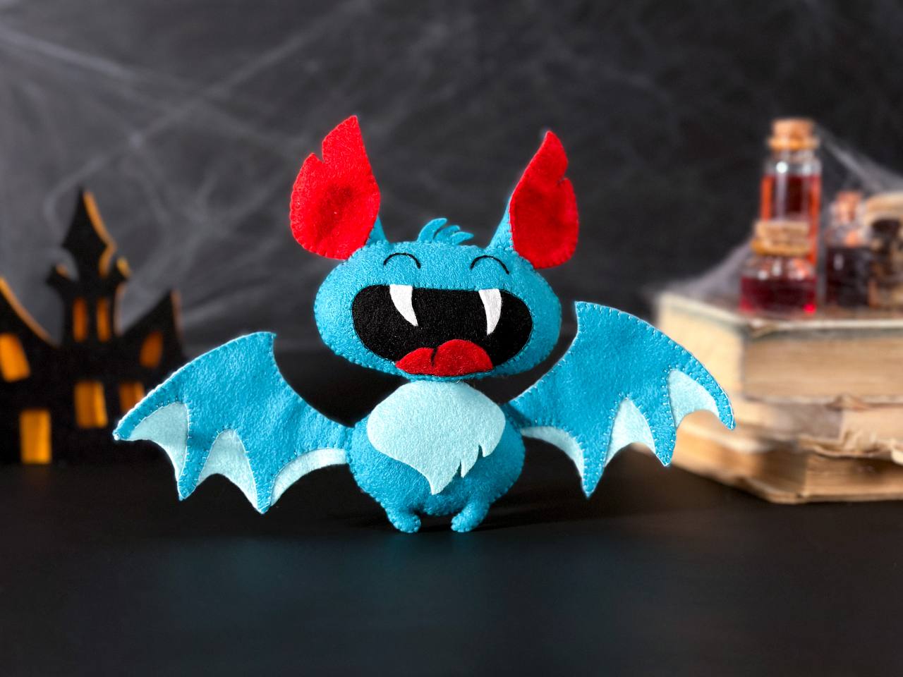 Halloween Bat Felt Ornament – Cute Blue Bat for Halloween Tree Decor or Spooky Gift - WoollyFox